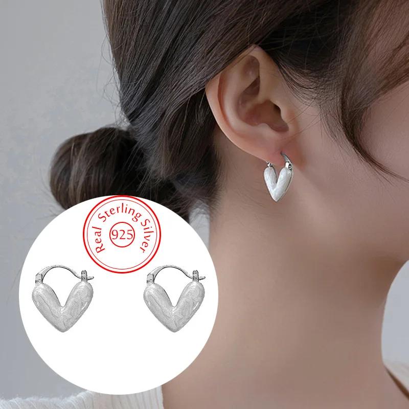 925 Sterling Silver Jewelry Fashion Heart Hoop Earrings For Women New XY0196